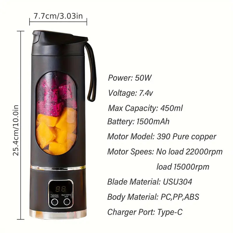 Black 7.4V Portable Juicer & Blender – USB Rechargeable